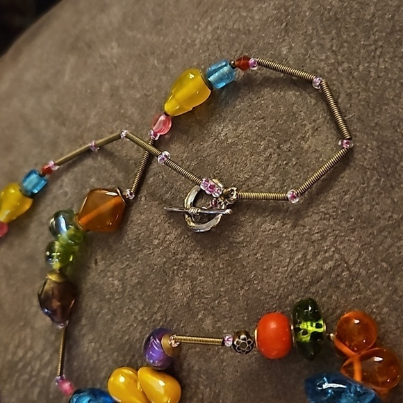 HANDMADE Heavyweight Rainbow Glass Spring Beaded Festival Necklace - Picture 5 of 7